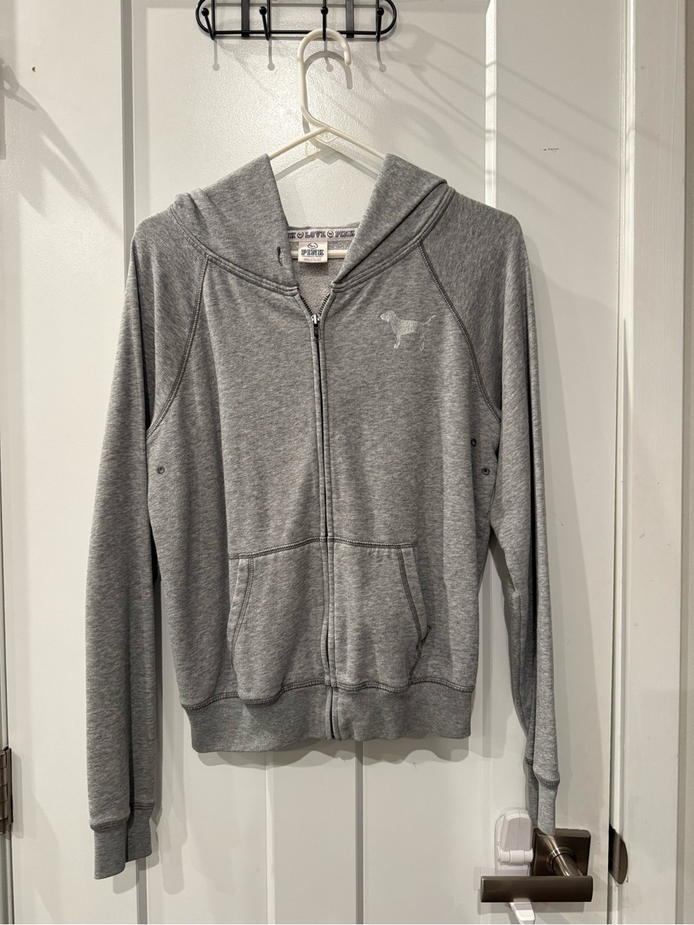 PINK Victoria's Secret Light Gray Full-Zip Hoodie